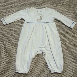 TBBC White Baby One Piece with Reindeer Embroidery